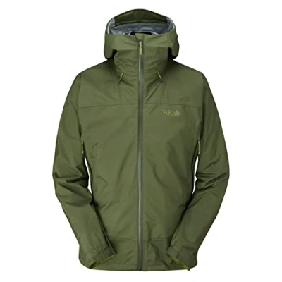 Image of Rab Men&#039;s Downpour Plus 2.0 Waterproof Breathable Jacket for Hiking, Trekking, &amp; Climbing Bracken X Large