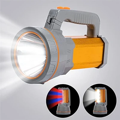 Image of MAYTHANK Super Bright Handheld LED Torch with Lantern USB Rechargeable Large Battery 10000MA, Most Powerful Big Spotlight Flashlight Heavy Duty High Powered Searchlight