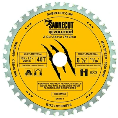 Image of 1 x SabreCut SCCSM165_40 165mm 40T 20mm 16mm Bore Multi Material Metal Wood Plastic Circular Saw Blade Compatible with Bosch Dewalt Makita Milwaukee and Many Others