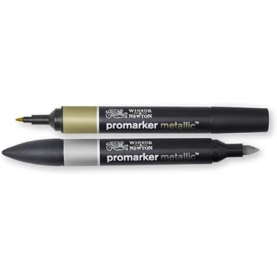 Image of Winsor &amp; Newton 290150 ProMarker, Metallic Gold and Silver, Set of 2