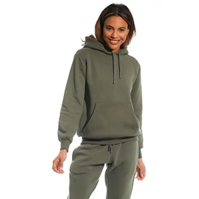 Image of Light &amp; Shade Women&#039;s and Ladies Soft Touch Loungewear Hoody Hooded Sweatshirt, Army, S UK