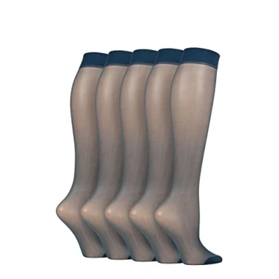 Image of SockShop Women&#039;s 5 Pair 15 Denier Knee Highs (4 8, Navy)