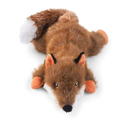 Image of Zoon Brown Plush Fox tug of war Dog Toy with Squeaker