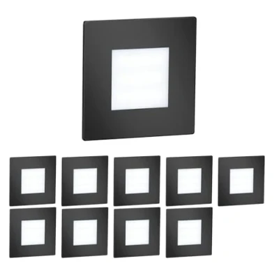 Image of ledscom.de 10 LED Staircase Light/recessed Wall Light FEX for Indoors and Outdoors, Angular, Black, 85 x 85mm, Cool White