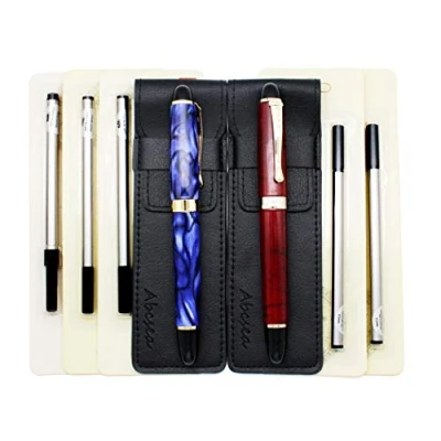 Image of Abcsea 2 pieces Jinhao 450 rollerball fine point black pens medium, fineliner (red grass and blue flower), with 5 0.5 mm standard pen refills