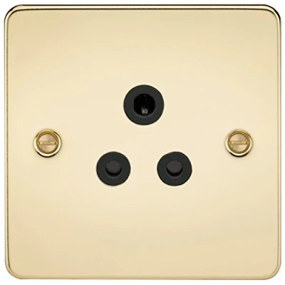 Image of KnightsBridge Flat Plate 5A unswitched socket polished brass with black insert