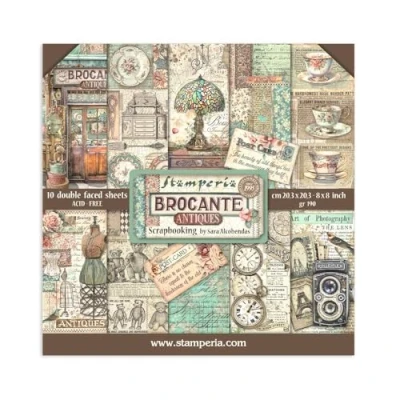 Image of Stamperia Scrapbook Paper Pad for Scrapbooking, Albums, Card Making, Bullet Journals, and More, Acid Free, Double Sided, Perfect Hobbies, Crafts, Gifting (Brocante Antiques) (20.3 x 20.3 cm)