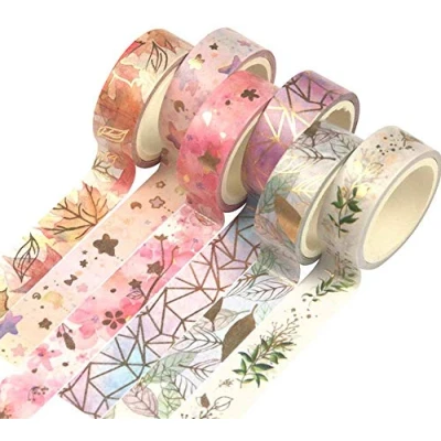 Image of YUBBAEX Lush Plants Washi Tape Set 15mm Floral Masking Decorative Tapes (Feeling of Leaves 6 Rolls)