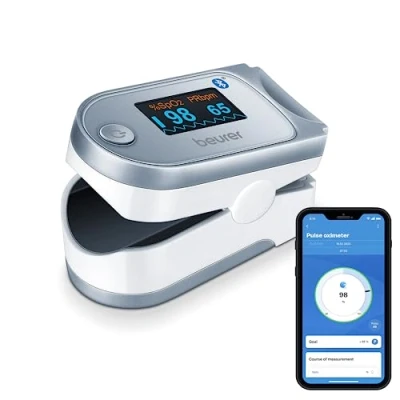 Image of Beurer PO60 Pulse Oximeter with Bluetooth Measures Heart Rate and arterial Oxygen Saturation for Those Medical Conditions Wireless Data Transfer to Your Smartphone Device