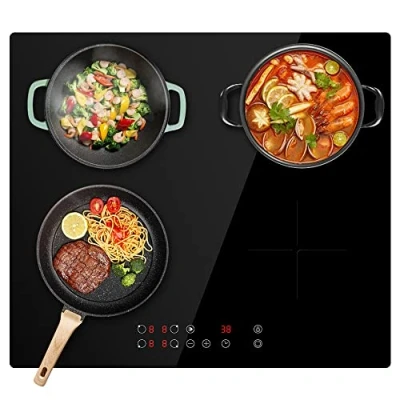 Image of Induction Hobs, PALDIN Black Glass Built in 4 Zone 7600W 60 centimetre Electric Cooker with Sensor Touch Control