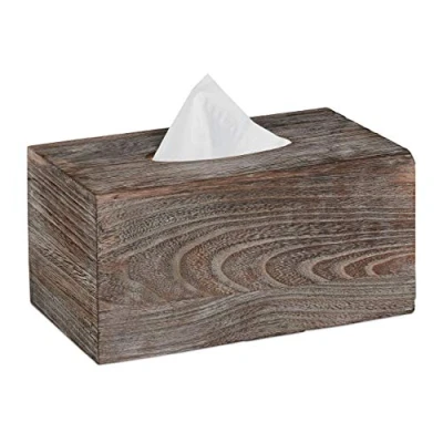Image of Relaxdays Shabby, Paper Tissue Box Cover with Sliding Floor, Wooden Dispenser Case, Wood, Brown, HWD: 13x26.5x14.5cm