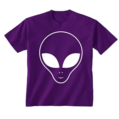 Image of Youth Kids Childrens Alien Face Large Front Print UFO Space T Shirt Purple 9 11 Years (L)