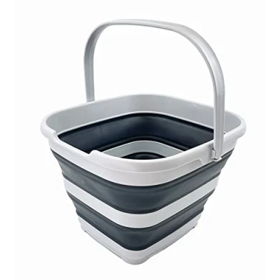 Image of SAMMART 10L Collapsible Rectangular Handy Basket/Bucket (Grey/Charcoal Black)
