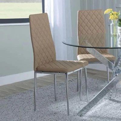 Image of URBANDECO Set of 2 Novato Cappuccino Faux Leather Dining Chair with Chrome Legs