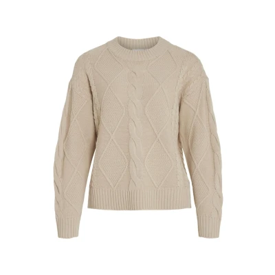 Image of VILA Vilou Oneck Cable NOOS Jumper, Women&#039;s, Size: XXL, Feather gray