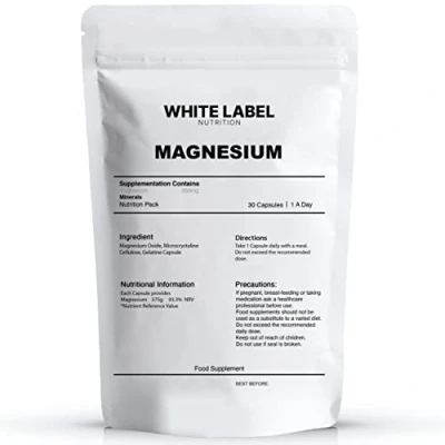 Image of White Label Nutrition Magnesium Capsules 350mg High Strength Potency Supplements UK Made 30 GMO Free