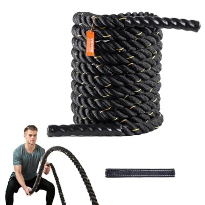 Image of VEVOR Battle Rope, 1.5 Inch Diameter 30Ft Length Polyester Exercise Equipment, Heavy Weighted Rope for Home Gym Body Workout