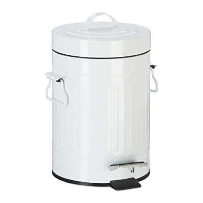 Image of Relaxdays Pedal Bin, Vintage Under Kitchen Counter &amp; Bathroom Metal, 3 L, White
