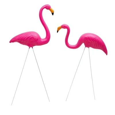 Image of Crystals Flamingo Garden Ornaments Pair of Pink Yard Statues with Ground Spikes Durable Weatherproof PE Decoration for Lawn, Patio, or Outdoor Display (2)
