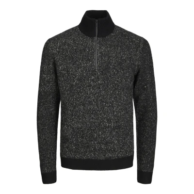 Image of Jack &amp; Jones Jcospace HALF ZIP Jumper, Men&#039;s, Size: Medium, Black pattern/peyote neps