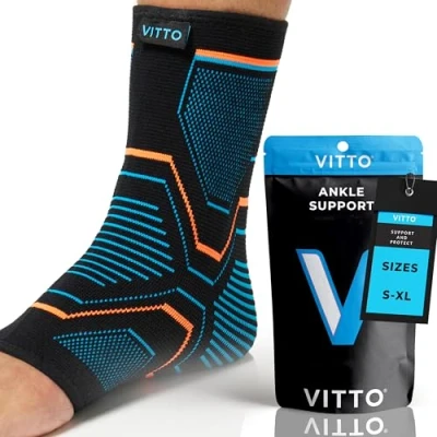 Image of VITTO Ankle Support for Sprained Ankle, Arthritis, Joint Pain, Strains, Injury, Recovery, Rehab, Sports, Basketball Multi Zone Compression Sleeve (S, Pair)
