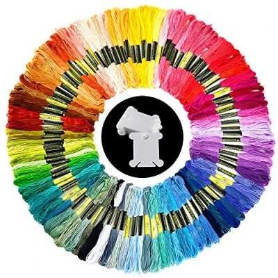 Image of Pllieay 100 Skeins Friendship Bracelets Floss, Embroidery Thread Random Colors Floss with 12 Pieces Bobbins for Knitting, Cross Stitch Project