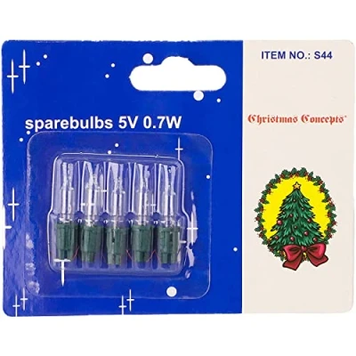 Image of 5 Clear Push in Fairy Bulbs with Green Base 5v 0.7w 0.14a (S44)