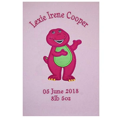Image of Barney (Barney &amp; Friends) Personalised Super Soft Fleece Baby Blanket (03 Pink)