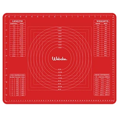 Image of Webake Silicone Pastry Rolling Mat Non Stick Baking with Measurement 50 x 40 cm Slip Dough kneading Mats Counter Table for Making Pie, Pizza, Cake, Cookies, Macarons, Bread, Red