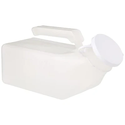 Image of Homecraft Economy Male Urinal, Long Neck Incontinence Pee Bottle, Clear Plastic, 33 Ounce Capacity, Medical Equipment, Urine Collection Device, Spill Proof Portable Urinal Snap On Lid