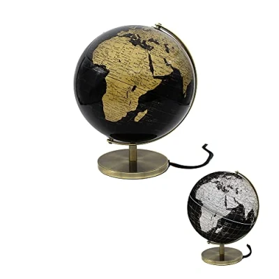 Image of The Leonardo Collection Black &amp; Gold Light Up Rotating Globe, Perfect for Home or Office, H34cm