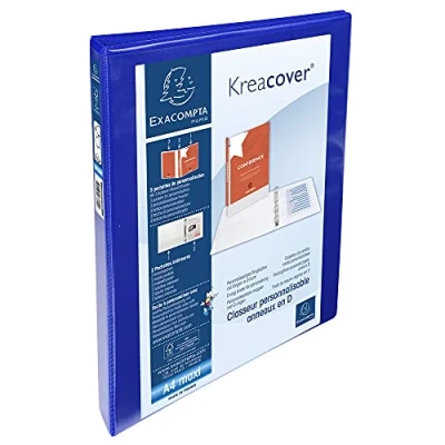 Image of Exacompta ref. 51840BE 1 customizable rigid opaque binder with 3 pockets 4 D rings of 15 mm Spine 38 External dimensions: 32 x 27.3 cm Format to be filed A4 Maxi Colour: blue