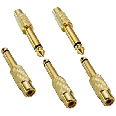 Image of AAOTOKK RCA to 1/4 Adapter, Gold Plated Female 6.35mm (1/4inch) Mono Male Plug Quarter Inch Adapter TS Jack Audio Connector(5 Pack)