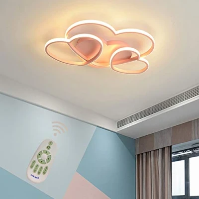 Image of Ceiling Lights Flush Mount Bedroom Girl Boy Children Room Lamp Dimmable with Remote Control, Heart Shaped Design Fixture Acrylic Shade Chandelier for Lounge Kitchen Hallway Lighting (Pink, L50*W35cm)