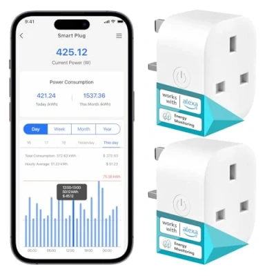 Image of Meross Smart Plug with Energy Monitoring, Mini WiFi Work Alexa, Google Home, SmartThings, Socket Remote Control Timer Plug, No Hub Required, 13A, 2 Packs