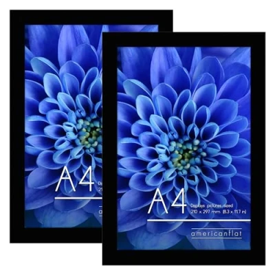 Image of Americanflat A4 Picture Frames in Black Set of 2 Engineered Wood with Shatter Resistant Glass Horizontal and Vertical Formats for Wall Tabletop 21x29.7 cm