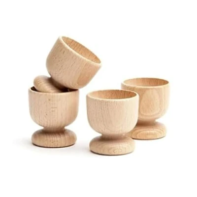 Image of Wooden Egg Cups 4 Boiled Holder Easter Decor Cup Set