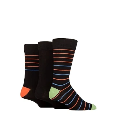 Image of Mens 3 Pair Glenmuir Patterned Bamboo Socks Small Stripes Black 7 11