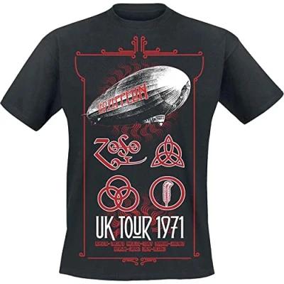 Image of Led Zeppelin T Shirt UK Tour 71 Band Logo Official Mens Black XXL