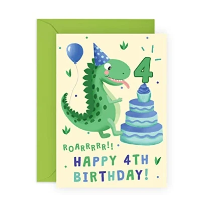 Image of Central 23 4th Birthday Card Boy Dinosaur Fourth Bday Grandson Milestone Comes With Fun Stickers Made In UK