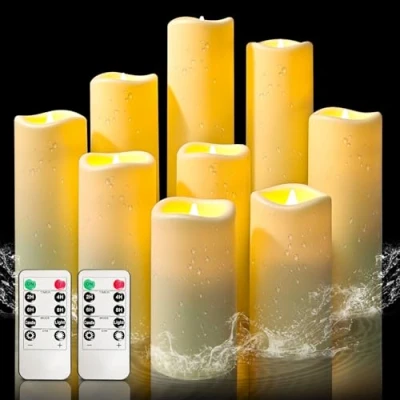 Image of Abrief Outdoor Waterproof LED Candles,Flameless Battery Operated Candles with Remote Control Cycling 24 Hours Timer, Pack of 9