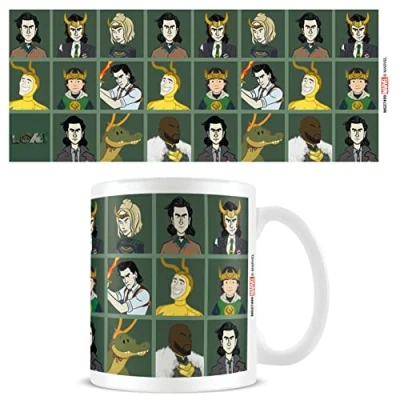 Image of Pyramid International Marvel Loki Mug in Presentation Gift Box (Loki Variants Illustration Design) 11oz Ceramic Mug, Coffee Mugs for Women and Men Official Merchandise, White
