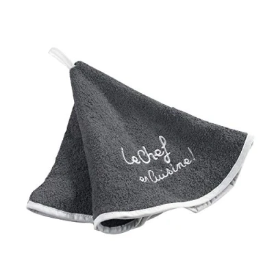 Image of Douceur d&#039;Intérieur, Cuistot Round Hand Towel Diameter 60 cm Anthracite Embroidered Sponge
