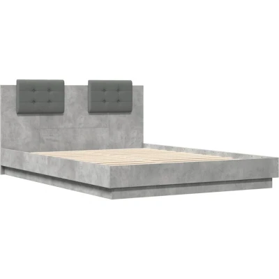 Image of vidaXL Bed Frame with Headboard 120x200 cm, Concrete Grey, Engineered Wood Drawer Storage and Slatted Base Bedroom Furniture