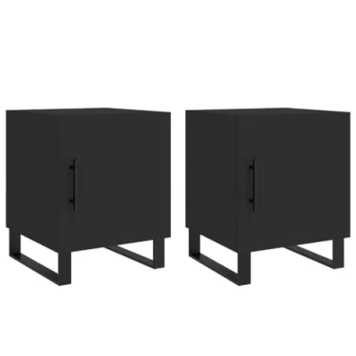 Image of vidaXL Bedside Cabinets in Black Engineered Wood Set of 2, Modern Design, Bedroom Storage with Metal Feet, 40x40x50 cm