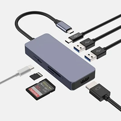 Image of USB C Hub, HOPDAY Adapter, 7 IN 1 Dual Monitor Multiport Adapter with to HDMI 4K, 3.0 A/C Port, 100W PD, SD/TF Card Reader, for MacBook Pro/Air, iMac Pro, Dell/HP/Lenovo
