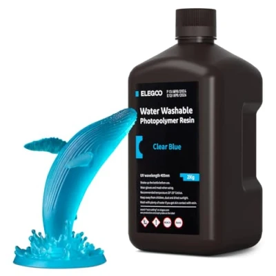 Image of ELEGOO Water Washable 3D Printer Resin 2KG Clear Blue, 405nm Rapid UV Fast Curing Photopolymer for LCD/DLP