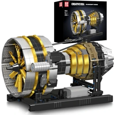 Image of Mould King City Aircraft Engine Building Kit, Turbojet Model That Runs, Mini Build Kit for Adults with Battery, Mechanical Science Education STEM Toy(2256 PCS)