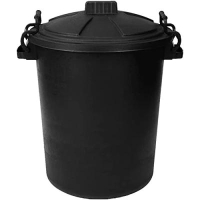 Image of HomeXpress 85L Large Black Plastic Dustbin with Clip On Locking Lid Heavy Duty Garden Storage Unit Bin for Rubbish Waste Animal Feed etc. (85 Litre)