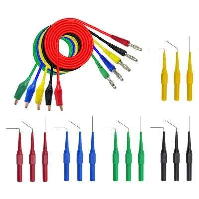 Image of Aoowei Multimeter Banana Plug Test Leads Includes 5pcs to Alligator Clip Lead 15 pcs Sharp Stainless Steel and Flexible Silicon Back Probe Pin (20pcs/set)